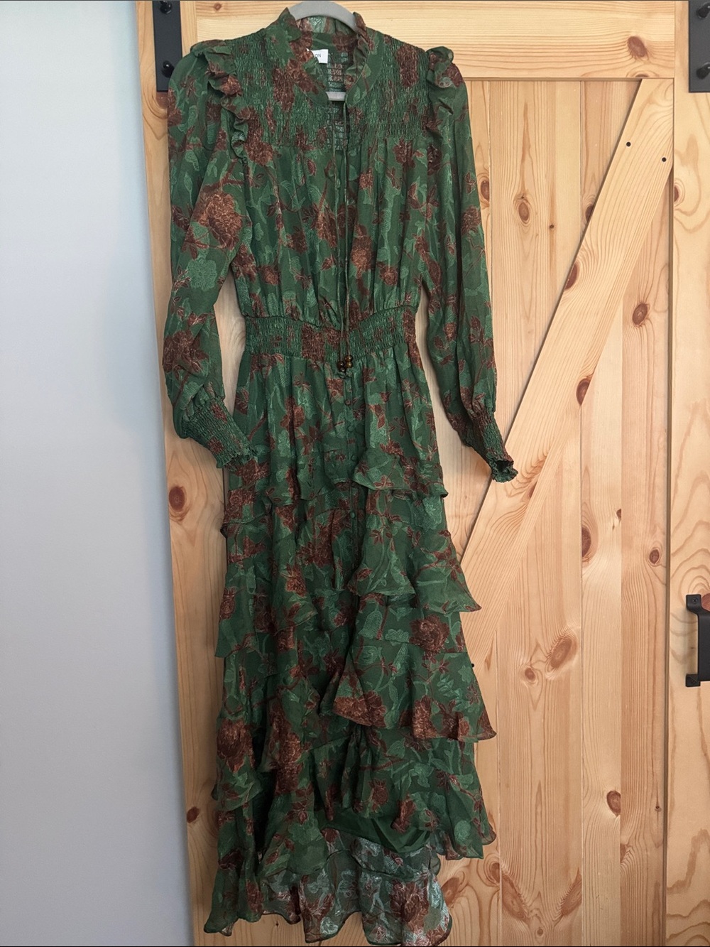 Brand New Allison New York Green Floral Tiered Maxi Dress with Ruffle Details